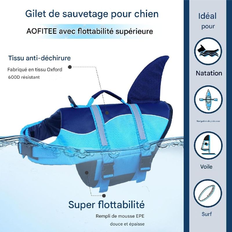 Petopia Gilet de sauvetage pour chien en forme de requin