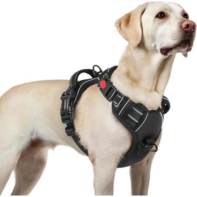 Harnais Anti-Traction Chien 3 Boucle,Attache Devant Réfléchissant Noir T.S