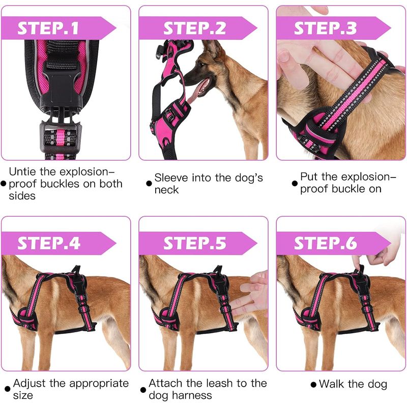 Harnais Chien Anti-Traction Réfléchissant avec Laisse Plein Air Rose T.S