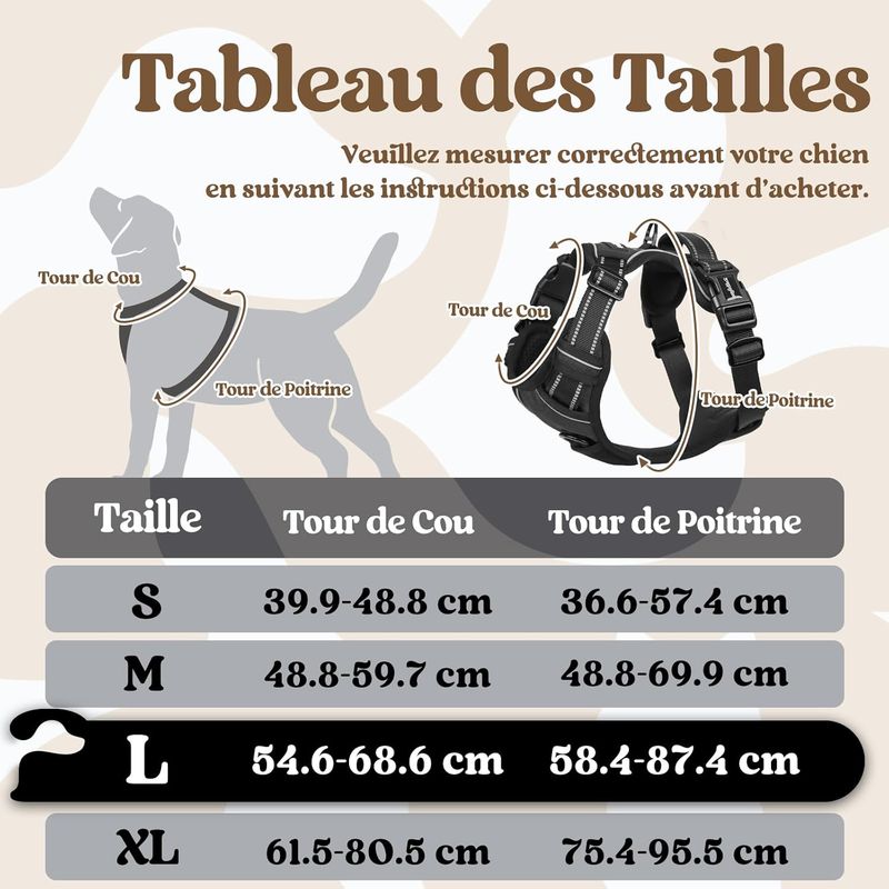 Harnais Anti-Traction Chien 3 Boucle,Attache Devant Réfléchissant Noir T.S