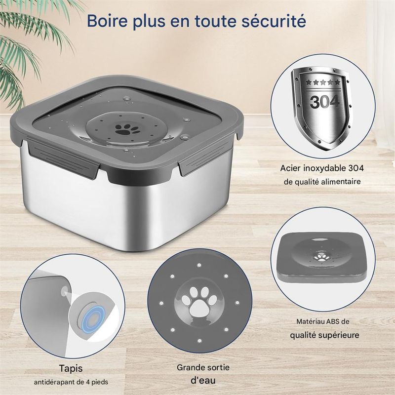 IntiMeg Gamelle d'eau anti - éclaboussure en acier inoxydable 4,5L