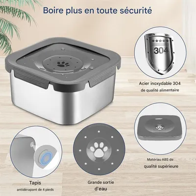 IntiMeg Gamelle d'eau anti - éclaboussure en acier inoxydable 4,5L