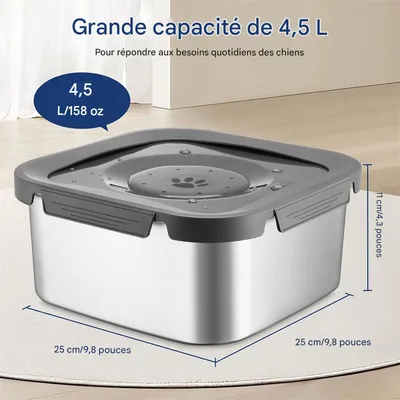IntiMeg Gamelle d'eau anti - éclaboussure en acier inoxydable 4,5L