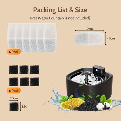 Fontaine à eau pour chats - 6 pièces d'éléments filtrants + 2 éponges