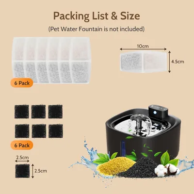 Fontaine à eau pour chats - 6 pièces d'éléments filtrants + 2 éponges