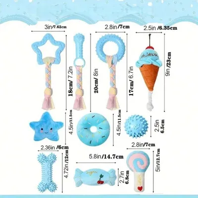 Pet Planet Chiens ToughPlay Set de 10 Jouets en TPR et Cordes de Peluche