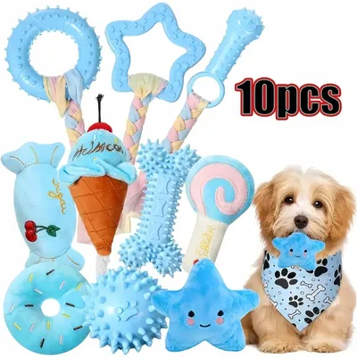 Pet Planet Chiens ToughPlay Set de 10 Jouets en TPR et Cordes de Peluche Pet Planet Chiens ToughPlay Set de 10 Jouets en TPR et Cordes de Peluche