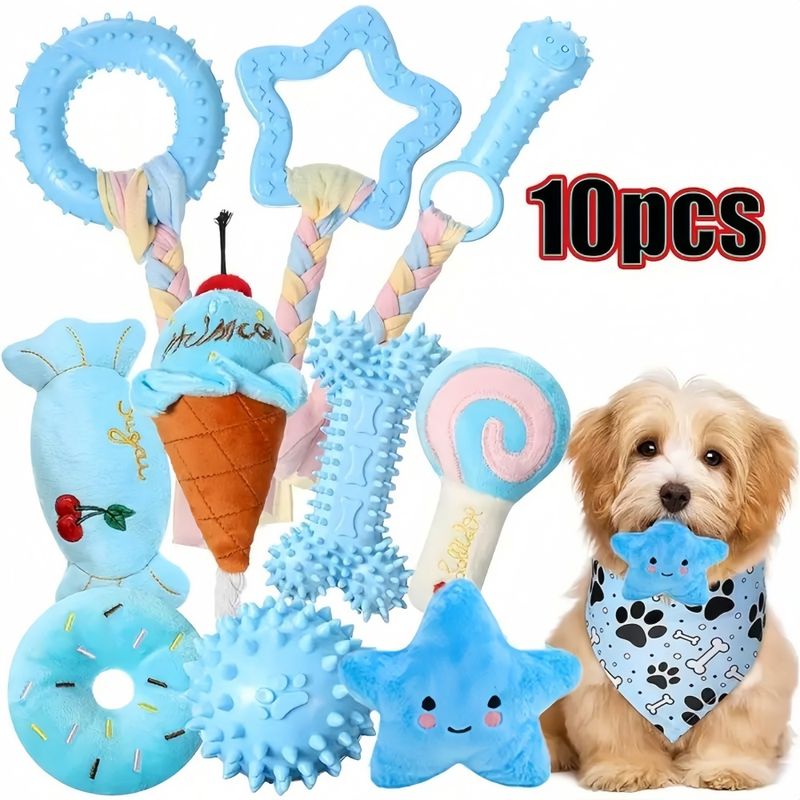 Pet Planet Chiens ToughPlay Set de 10 Jouets en TPR et Cordes de Peluche