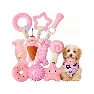 Pet Planet Chiens ToughPlay Set de 10 Jouets en TPR et Cordes de Peluche