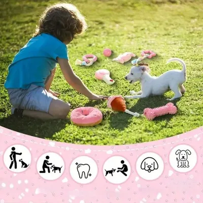 Pet Planet Chiens ToughPlay Set de 10 Jouets en TPR et Cordes de Peluche