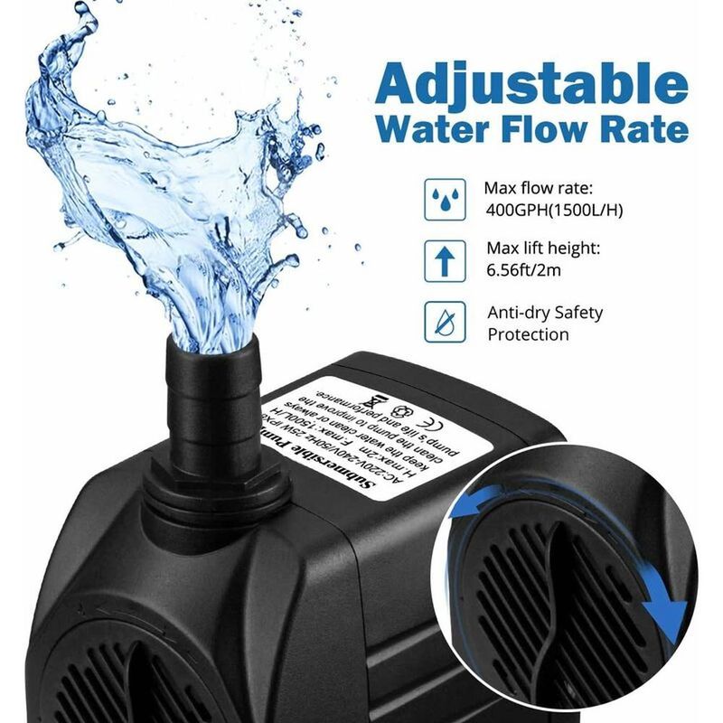 1500L/H Pompe à Eau Submersible, 25W Ultra Silencieuse Pompe d'aquarium