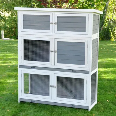 nanook Clapier à lapin Schnuffi gris/blanc 2 niveaux