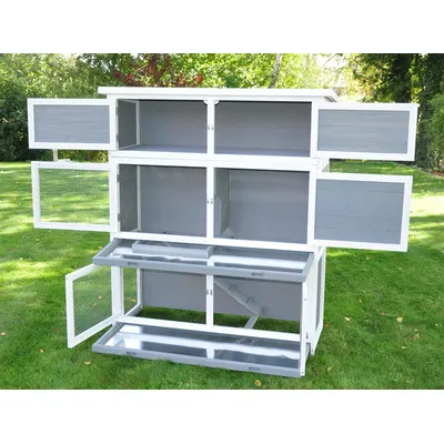 nanook Clapier à lapin Schnuffi gris/blanc 2 niveaux