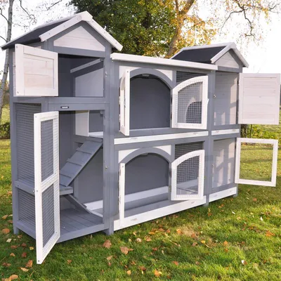 nanook Grand clapier XXL gris & blanc avec tours de rangement