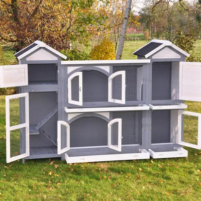 nanook Grand clapier XXL gris & blanc avec tours de rangement