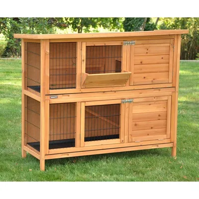 nanook Clapier "Cookie" en bois naturel – 2 étages, ouverture facile