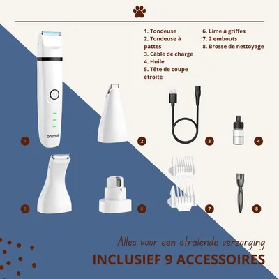 Tondeuse Oneisall 4 en 1 pour chat et chien - Kit de toilettage - Blanc