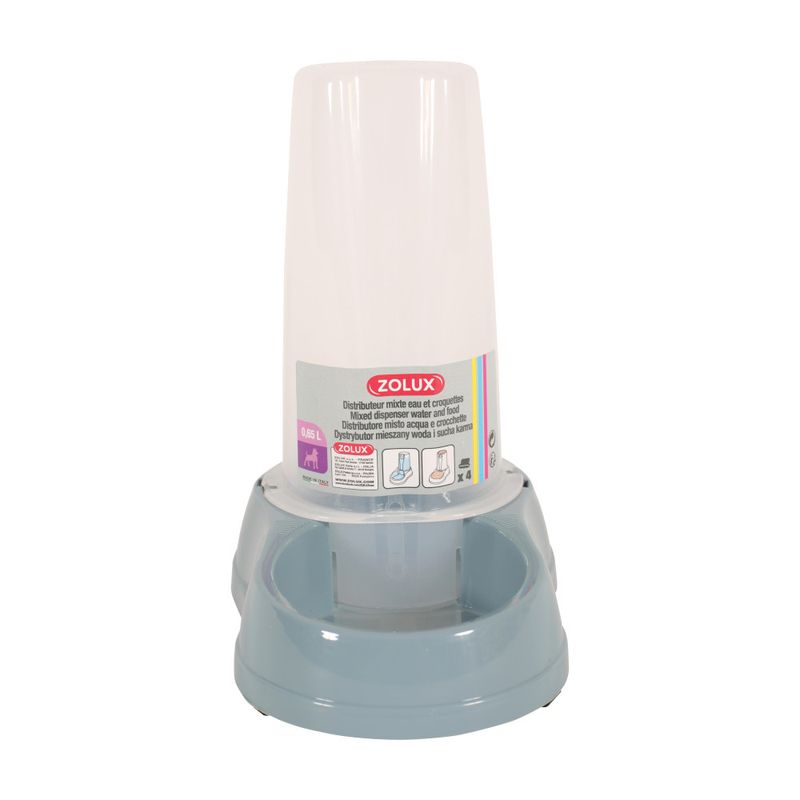 Distributeur mixte 650 ml, eau ou croquettes, BLEU en plastique