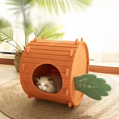 FurryFusion Nid pour chat en forme de carotte