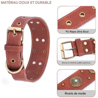 Petopia Collier en cuir vintage pour chien