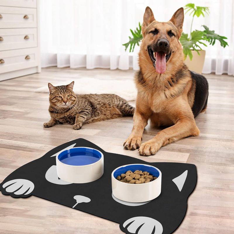 UAMLY Tapis d'alimentation pour animaux de compagnie, Chat noir