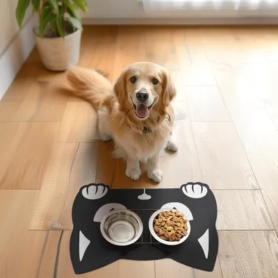 UAMLY Tapis d'alimentation pour animaux de compagnie, Chat noir