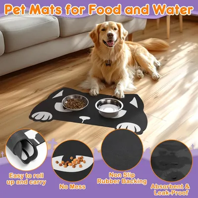 UAMLY Alfombrilla para comederos de mascotas, gato negro