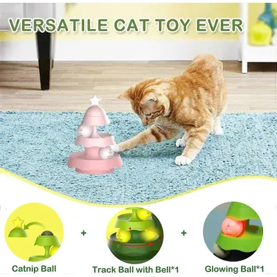 UAMLY Jouets pour chats à roulettes à 2 niveaux avec herbe à chat