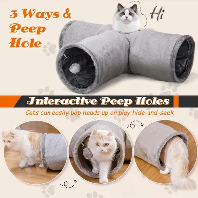Tunnel pliable pour chat à 3 voies