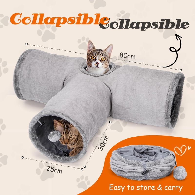 Tunnel pliable pour chat à 3 voies