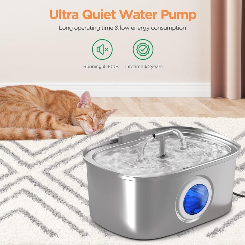 UAMLY Fontaine à eau automatique pour chat en acier inoxydable