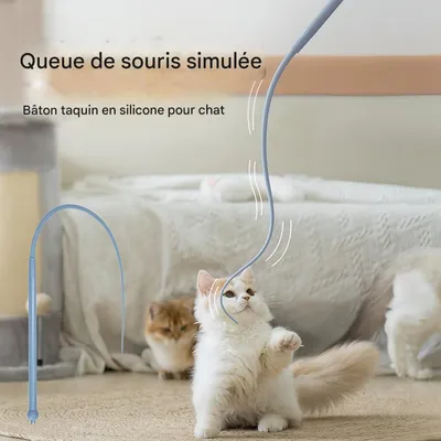 FurryFusion Jouet baguette pour chat en forme de queue de souris simulée