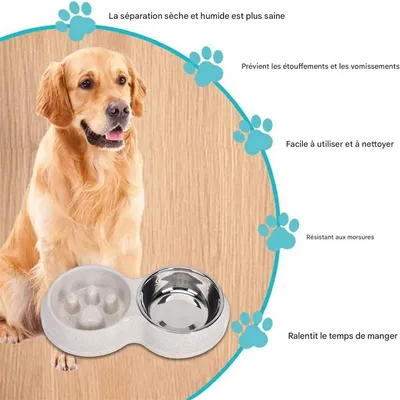 IntiMeg Comedero doble de alimentación lenta para perros y gatos