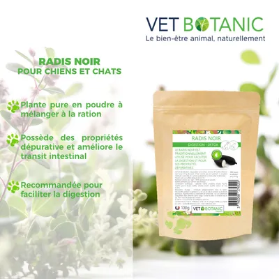 RADIS NOIR Plante pure en poudre - Digestion et détox chiens et chats