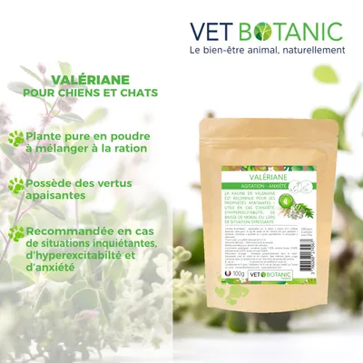 VALERIANE Plante pure en poudre - Agitation et anxiété chiens et chats