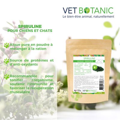 SPIRULINE - Algue pure en poudre - Fortifiant & revitalisant chien et chat