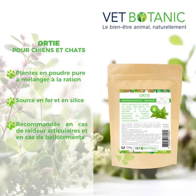 ORTIE Plante pure en poudre - Reminéralisation & draînage chiens et chats