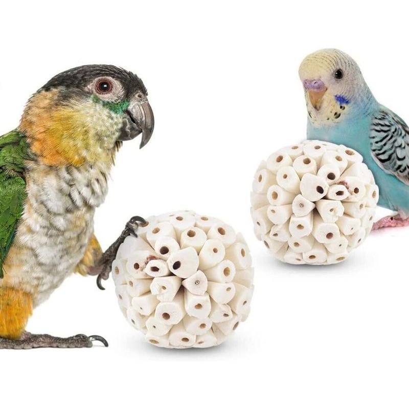 IntiMeg Lot de 3 balles naturelles à mâcher pour oiseaux