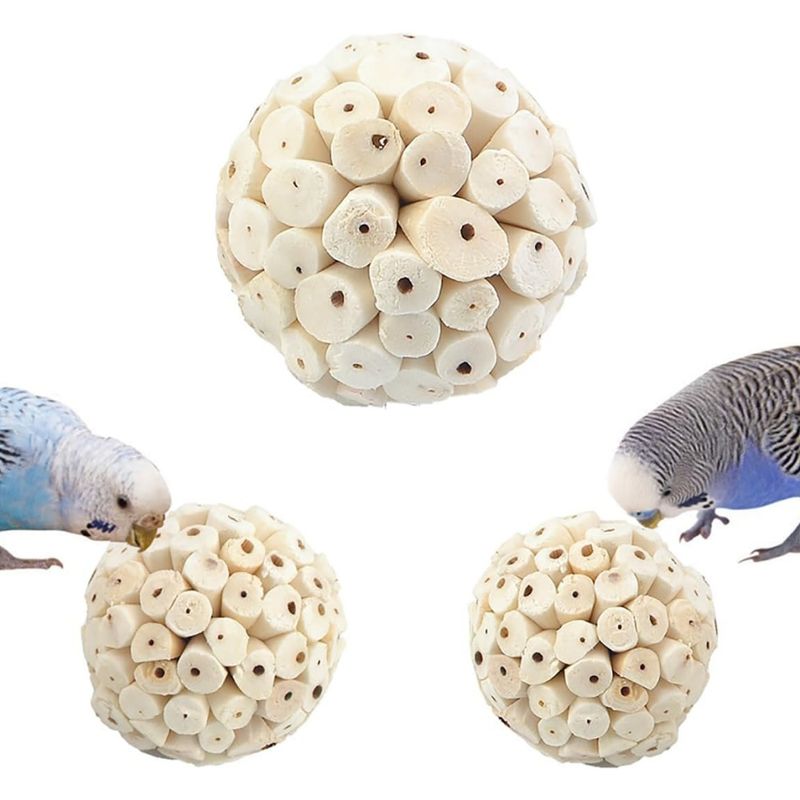 IntiMeg Lot de 3 balles naturelles à mâcher pour oiseaux
