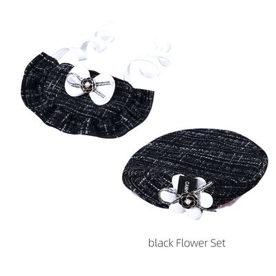 Accessoires pour chat : chapeau tweed à fleurs, nœud papillon et bavette