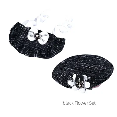 Accessoires pour chat : chapeau tweed à fleurs, nœud papillon et bavette