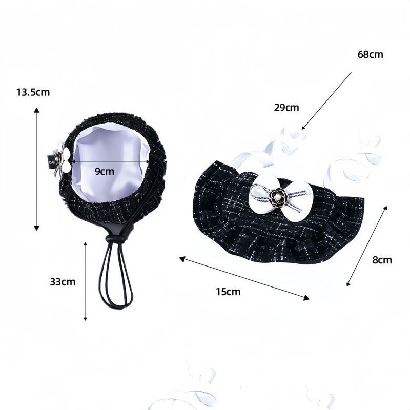 Accessoires pour chat : chapeau tweed à fleurs, nœud papillon et bavette