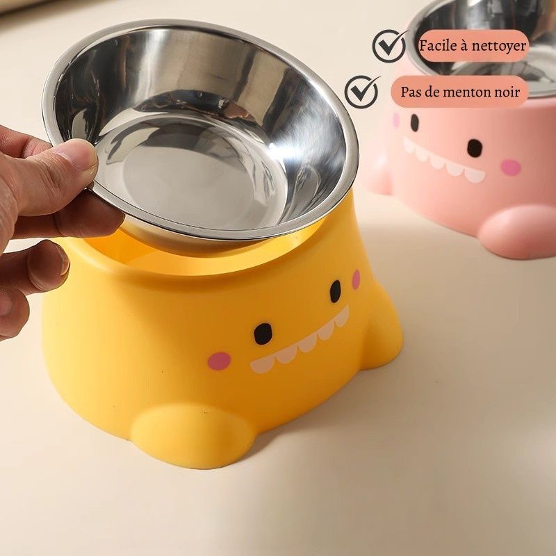 Petopia Bol en acier inoxydable pour chats et chiens en forme de dinosaure