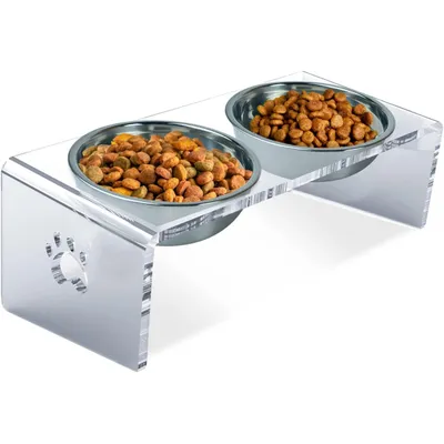 UAMLY Gamelles pour chat en acier inoxydable, avec support en acrylique UAMLY Gamelles pour chat en acier inoxydable, avec support en acrylique