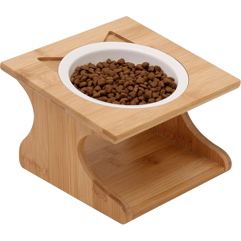 UAMLY Gamelle surélevée pour chat avec cadre en bambou