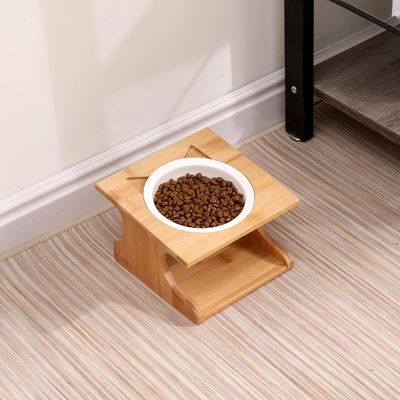 UAMLY Gamelle surélevée pour chat avec cadre en bambou