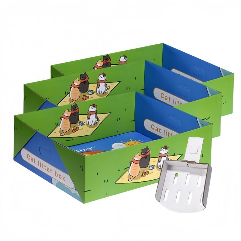 FurryFusion Lot de 3 bacs à litière jetables en papier