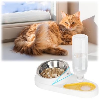 UAMLY Juego de comederos dobles para gatos, con botella de agua