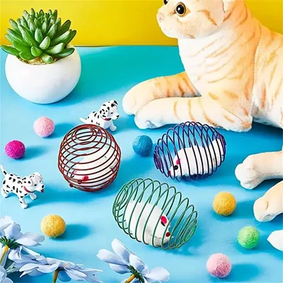 Pet Planet Jouet de souris en peluche dans une cage à ressort