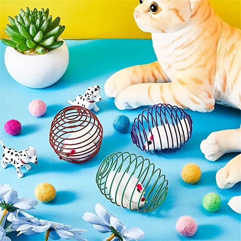 Pet Planet Jouet de souris en peluche dans une cage à ressort